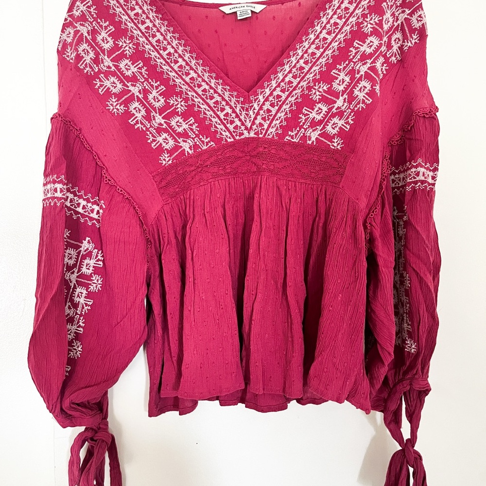 American Eagle Outfitters Embroidered Blouse - Red